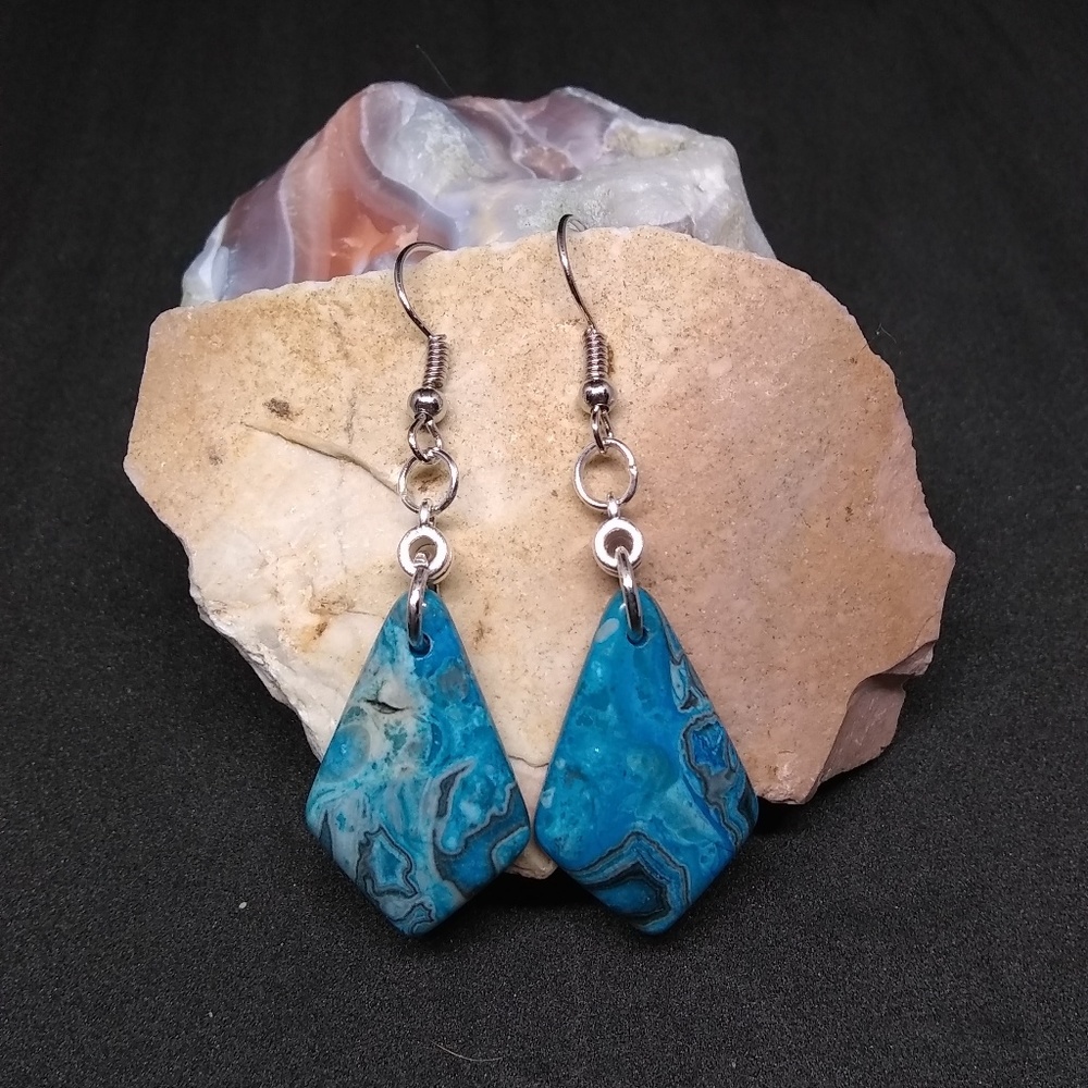 Exquisite Blue Crazy Lace Agate Earrings